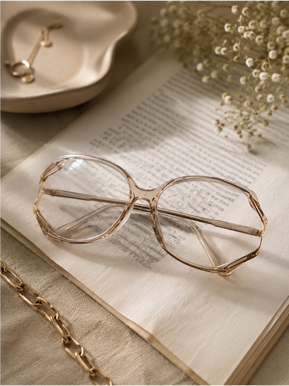 Vintage 90s large oversized plastic faint pink clear gold eye glasses eyeglasses